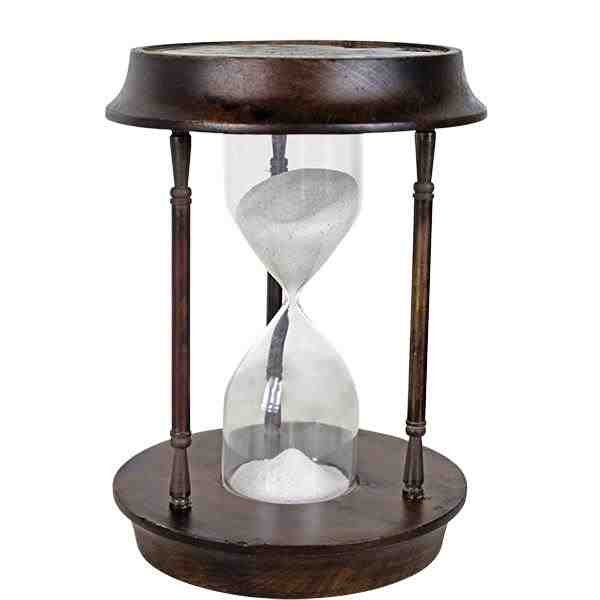 AMPULHETA DE MADEIRA E BRONZE