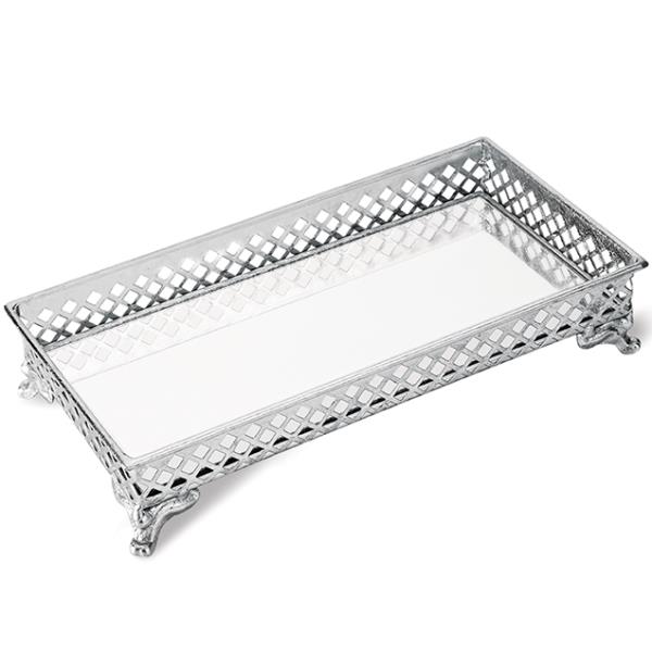 BANDEJA PRATA EM METAL COM ESPELHO