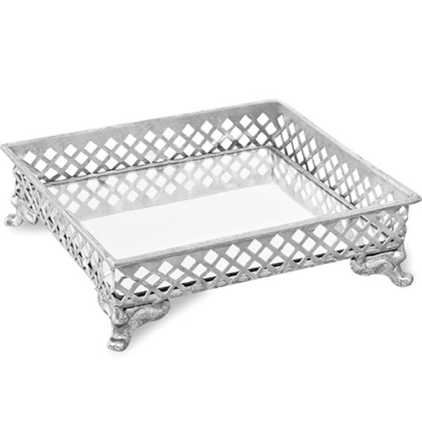 BANDEJA PRATA EM METAL COM ESPELHO