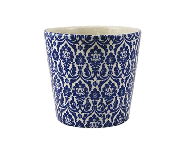 CACHEPOT BRANCO E AZUL EM CERAMICA