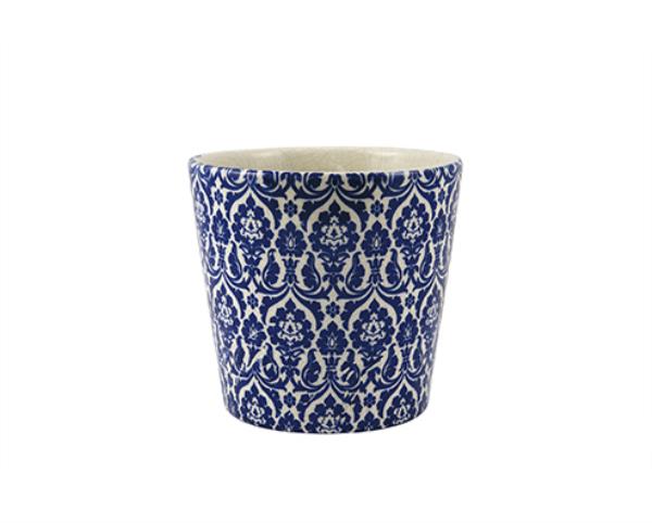 CACHEPOT BRANCO E AZUL EM CERAMICA