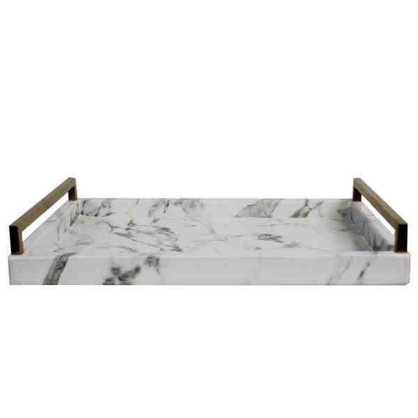 BANDEJA MARBLE EM COURO E ACO INOX