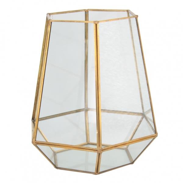 VASO SEXTAVADO METAL VIDRO DOURADA
