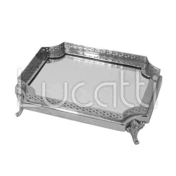 BANDEJA EM METAL C/ ESPELHO PRATEADO P