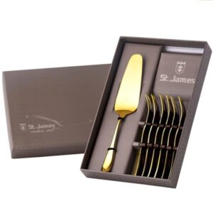 JG 1 ESPATULA E 6 GARFOS P/ BOLO SERENITY DOURADO