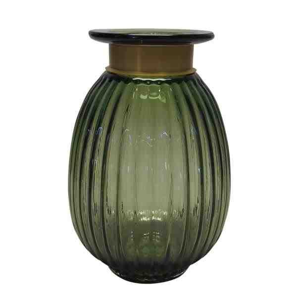 VASO VIDRO TRANSP C/ METAL DOURADO
