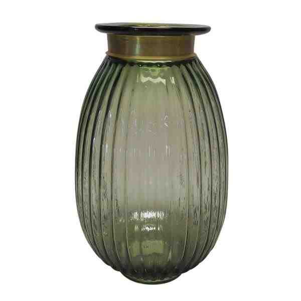VASO VIDRO TRANSP VERDE C/ METAL DOURADO