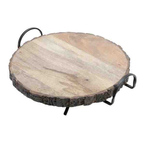 BANDEJA RED. MAD. P/ SERVIR C/ SUPORTE METAL