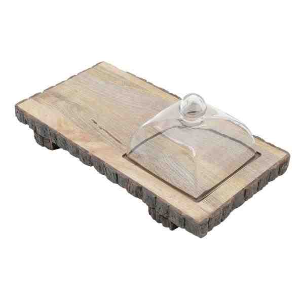 BANDEJA RET. MAD. P/ SERVIR C/ SUP. METAL TP VIDRO