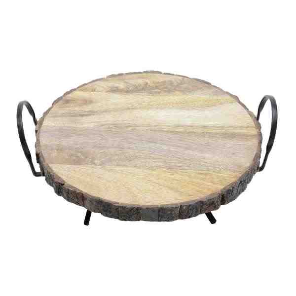 BANDEJA MADEIRA REDONDA C/ SUPORTE METAL