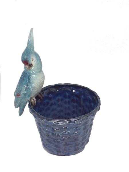 CACHEPOT CESTARIA P AZUL NEVOEIRO C/ CALOPSITA