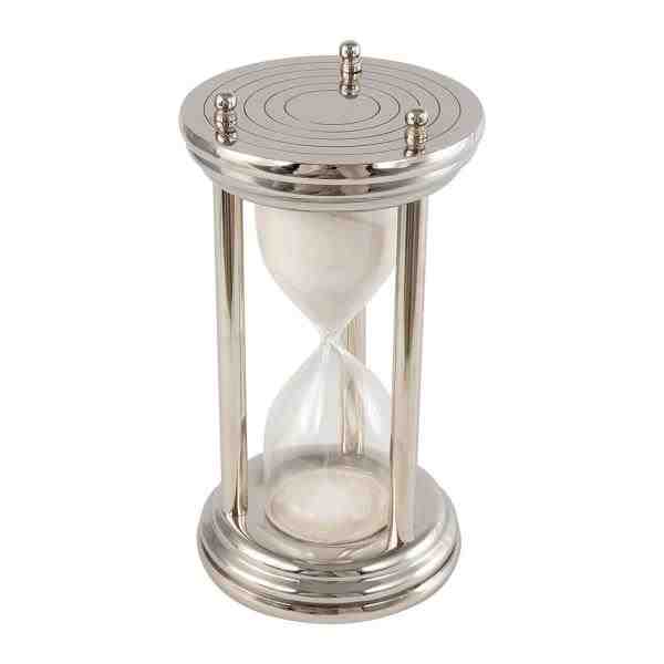 AMPULHETA DE VIDRO E METAL PRATA