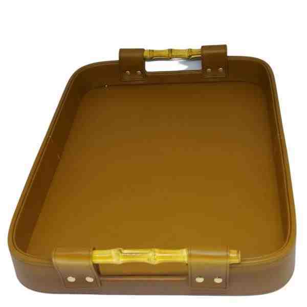 BANDEJA ESTILO COURO MARROM C/ ALCA BAMBU M