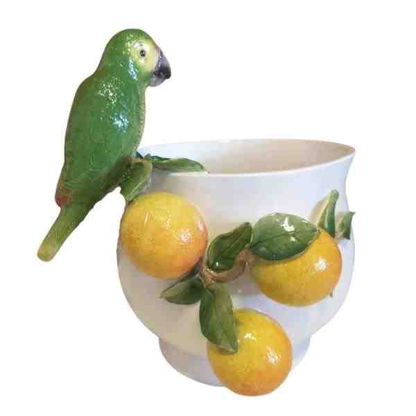 CACHEPOT DE LARANJA COM PAPAGAIO