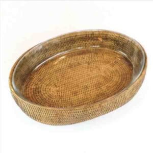 REFRATARIO OVAL 41X29CM COM SUPORTE EM RATTAN MAYA