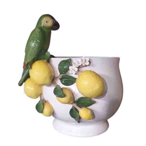 CACHEPOT C/ PAPAGAIO NO GALHO DE LIMÃO