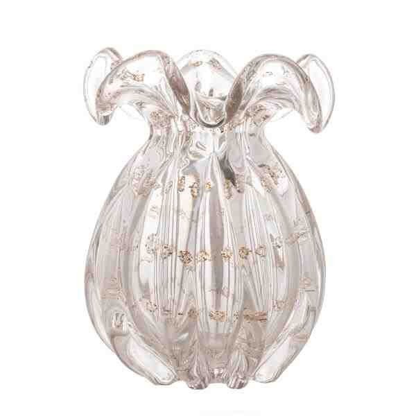 VASO DE VIDRO ITALY TRANSPARENTE E DOURADO 13X17CM