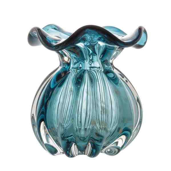VASO DE VIDRO ITALY AZUL MARINHO E ROSE 10X11CM