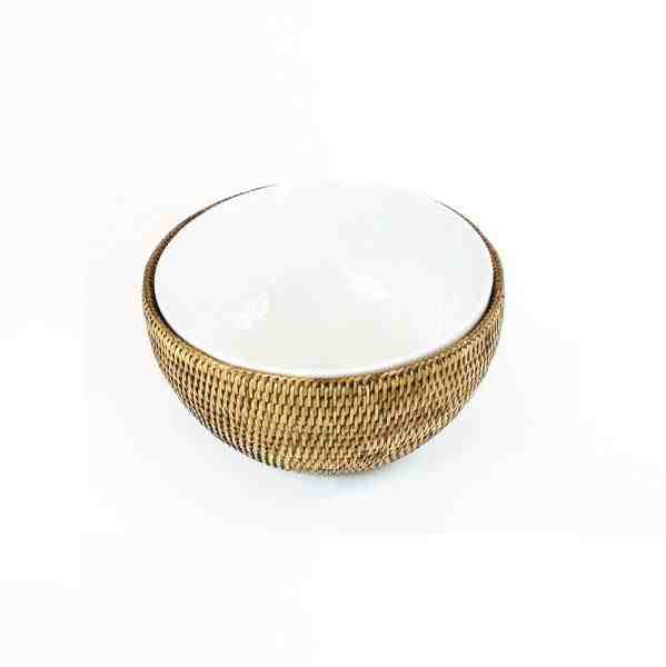 BOWL PORC 18CM C/ SUPORTE RATTAN MAYA