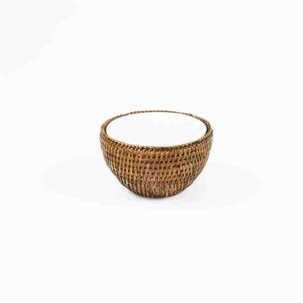BOWL PORC 15CM C/ SUPORTE RATTAN MAYA
