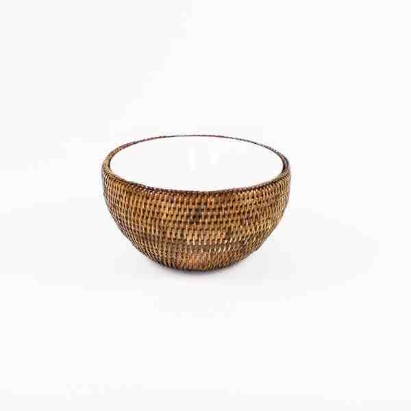 BOWL PORC 21CM C/ SUPORTE RATTAN MAYA