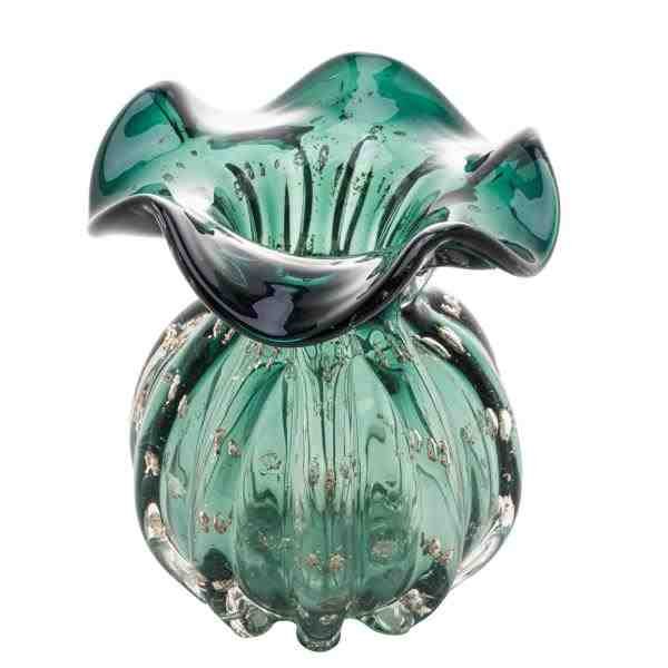 VASO VIDRO ITALY VERDE ESMERALDA/ DOURADO11,5X13CM