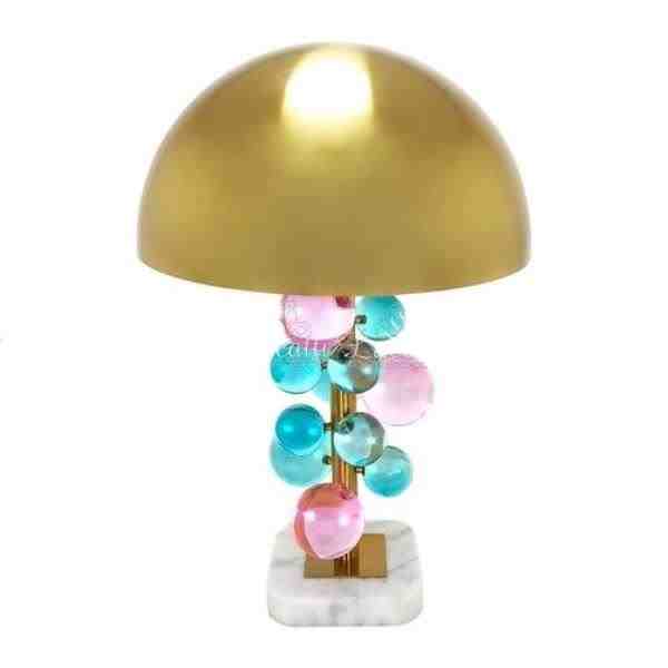 ABAJUR C/ CUPULA METAL DOUR E ESFERAS VIDRO