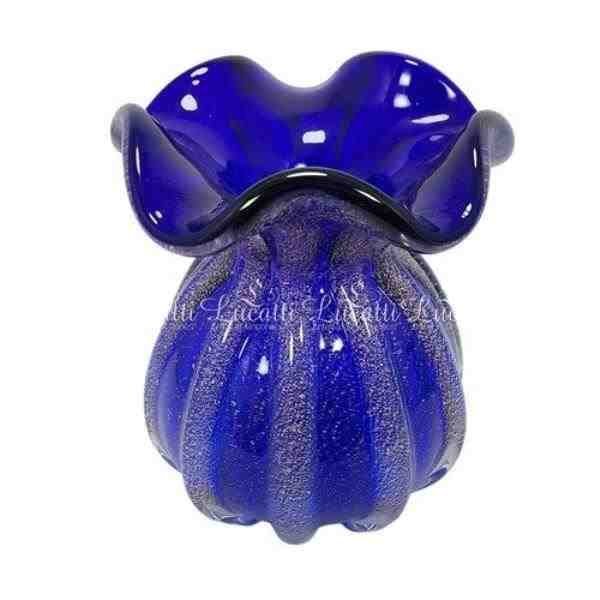VASO DECOR VIDRO AZUL ESC C/ DOURADO