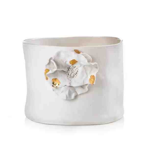 CACHEPOT G PORC COM FLORES  E OURO GIVERNY GOLD