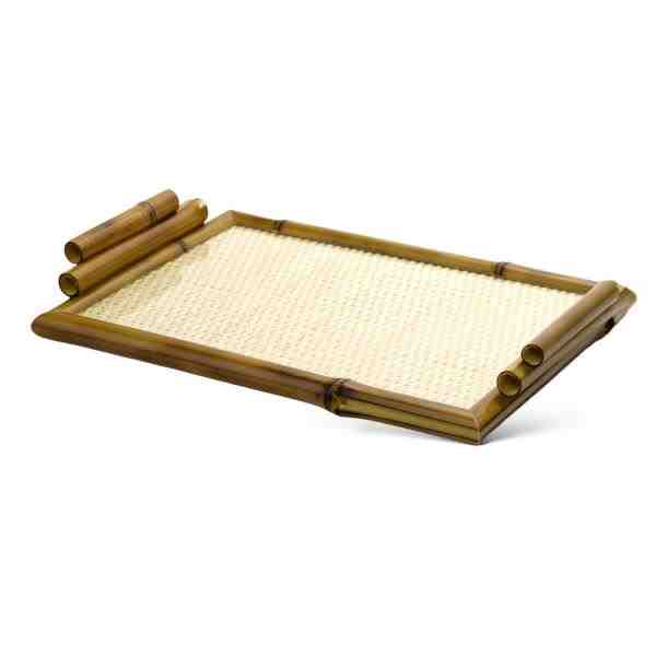 BANDEJA VIDRO C/ BAMBU E PALHA M