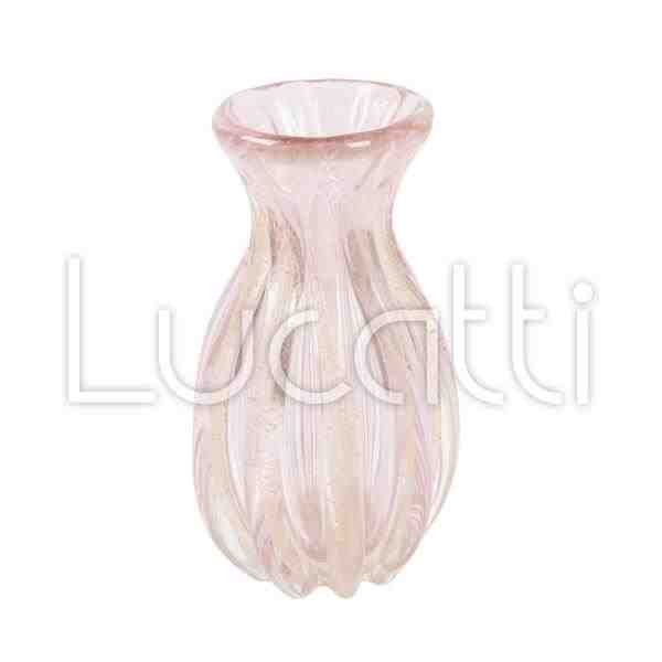 VASO EM VIDRO ROSA COM DETALHE DOURADO P