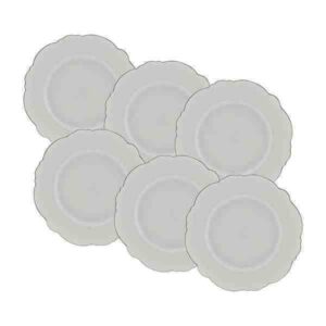 CONJUNTO DE 06 PRATOS RASOS PORCELANA MALDIVAS C/ FIO EM PRATA