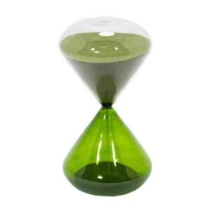 AMPULHETA 15" DE VIDRO INCOLOR E VERDE COM AREIA VERDE P