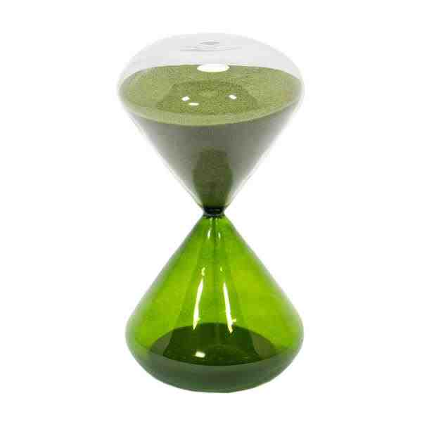 AMPULHETA 15″ DE VIDRO INCOLOR E VERDE COM AREIA VERDE P