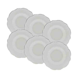 CONJUNTO DE 6 PRATOS FUNDOS DE PORCELANA MALDIVAS COM FIO PRATA / 23CM
