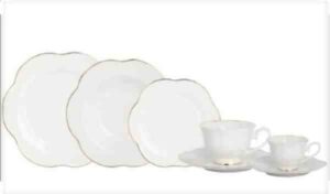 APARELHO  DE JANTAR ROYAL CLASSIC EM NEW BONE CHINA COM FILADO DOURADO - 42 PÇS