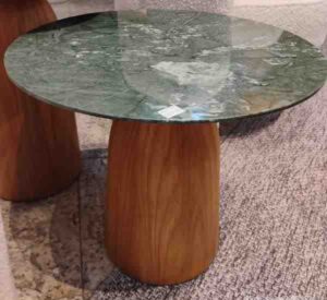 MESA LATERAL PETRA CIRCULAR LAM FREIJO ACAB MARMORE POLIDO 500X400