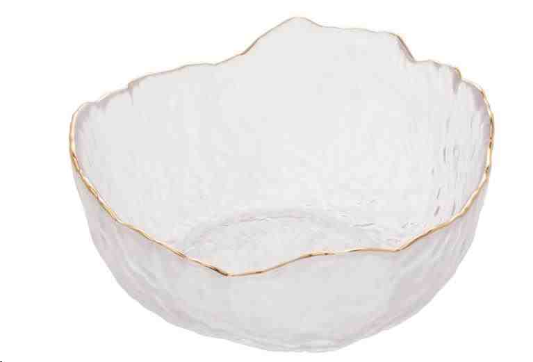 BOWL DE CRISTAL CHUMBO MARTELADO C/BORDA DOURADA TAJ 16,5X8CM