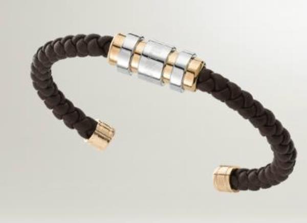 BRACELETE COURO MARROM COM OURO ROSE