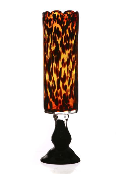 VASO DE VIDRO AMBAR C/ PINTAS PRETAS P/DECOR