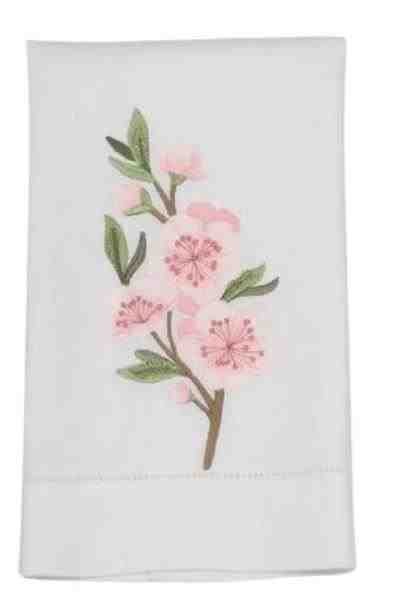 TOALHA LAVABO LINHO BRANCO FLOR DE CEREJEIRA