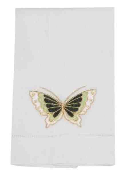 TOALHA LAVABO LINHO BCO BORBOLETA VERDE