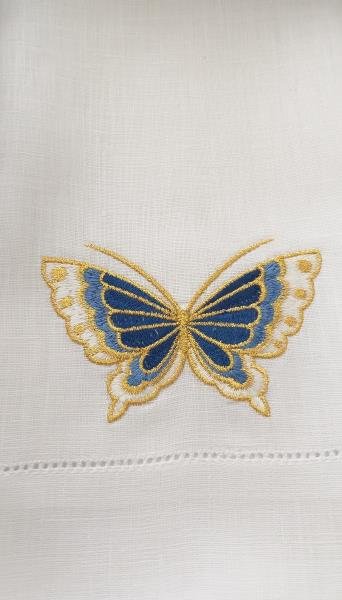 TOALHA LAVABO LINHO BCO BORBOLETA AZUL