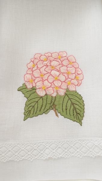 TOALHA LAVABO LINHO BCO JD DA HORTENSIA ROSA