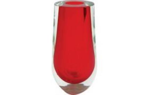 VASO VERMELHO DE VIDRO TIPO MURANO 9X9X25CM