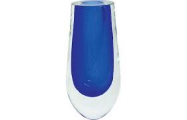 VASO AZUL DE VIDRO TIPO MURANO 9X9X25CM