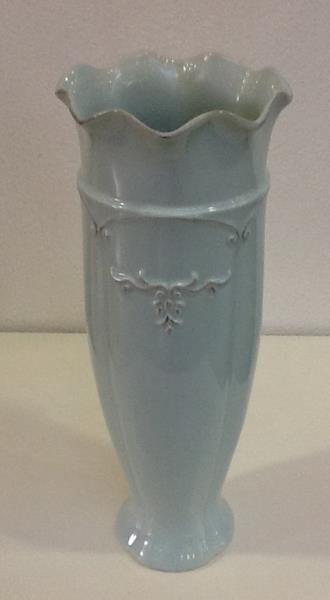 VASO CERAM. DELICATE ONDULE EDGE ALTO GDE AZUL