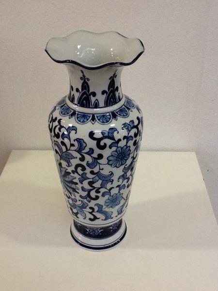 VASO CERAM. BLUE WAVE EDGES AZUL/BRANCO