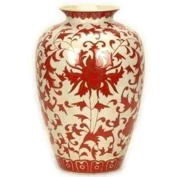 VASO DECORATIVO DE CERAM. VERM. E BRANCO