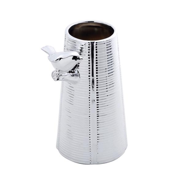 VASO DE CERAM TIPO GALHO C/ PASSARO SILVER